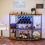 VICTONE Wine Bar Cabinet with LED Lights and Power Outlets, Freestanding Liquor Bar Cabinet Table with Glass Holder Wine Rack Table Mini Bar for Home Kitchen Dining Room