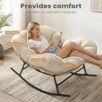 Easyego Oversized Papasan Rocking Chair Indoor Outdoor Use, Comfortable Wicker Rocker with Cozy Thicken Cushion for Deck, Balcony, Poolside, Lawn, Bedroom, Living Room, Cream White