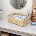 Handmade Water Hyacinth Woven Storage Basket with Lid, Multi - Functional Wicker Organizing Baskets (Large)