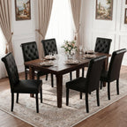 LSSBOUGHT Upholstered Dining Chairs Set of 4,Tufted Parsons Kitchen Chair with Solid Wood Legs, Modern PU Leather Side Chair for Dining Room/Restaurant(4pcs,Black)