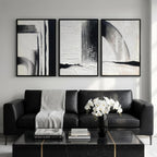 Black and White Textured Abstract Wall Art for Living Room, 3 Piece Framed Modern Artwork for Walls, Hand Painted Minimalist 3D Oil Paintings for Hallway Office Wall Decor 24x48 In
