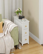 CHOEZON Narrow Side Table with 3 Fabric Drawers, Industrial Slim Bedside Table for Small Spaces, Bedroom, Living Room, Dormitory, White TBZ09WB
