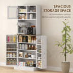66.5" Kitchen Pantry Cabinet - Microwave Stand & Storage, 8 Shelves, White