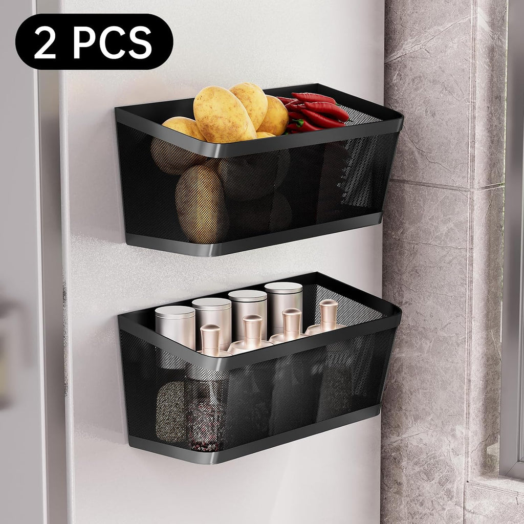 2Pcs Magnetic Spice Rack for Fridge Magnet Hanging Basket Holder for Seasonings Fruit Vegetables Coffee Beans Magnetic Organizer Shelf, Kitchen Refrigerator Organizers