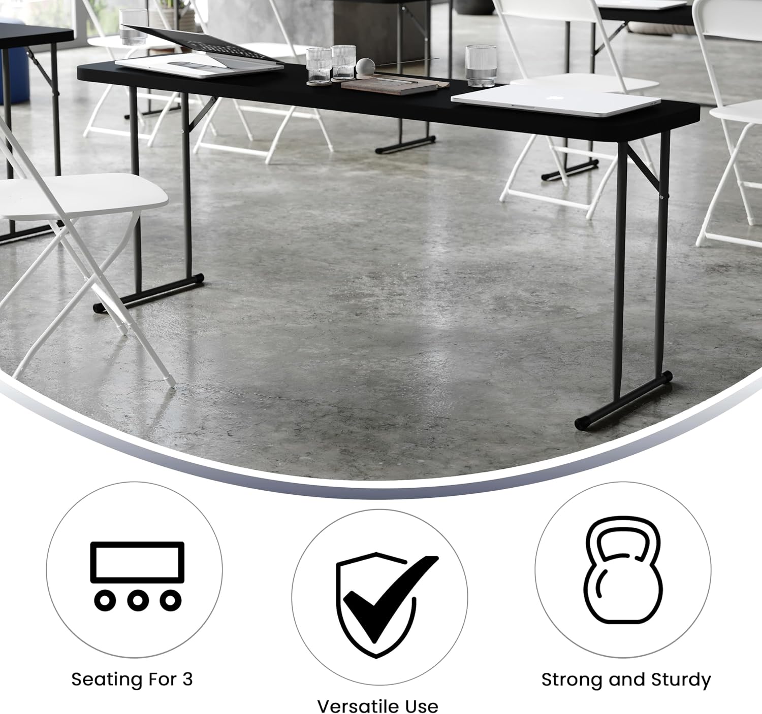 Flash Furniture Kathryn 6' Rectangular Plastic Folding Table, Long Plastic Foldable Table for Indoor/Outdoor Events, Black