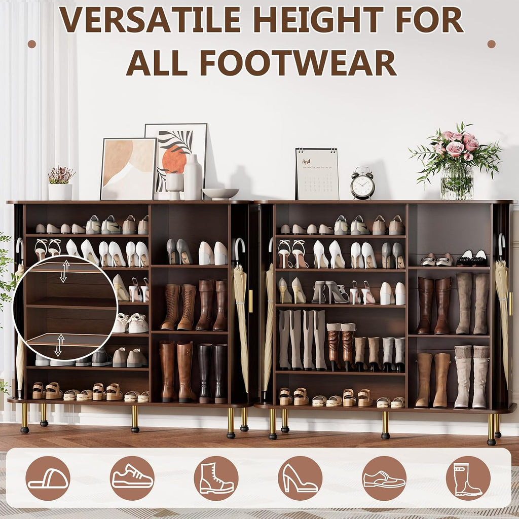 YOLENY 6-Tier 47'' Shoe Cabinet with Sliding Door, Wooden Shoe Storage Cabinet with Adjustable Shelves, Mid-Century Modern Freestanding Shoe Storage Organizer Walnut