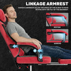 SUKIDA Fabric Video Gaming Chair, Ergonomic High-Back Computer Game Chairs with Large Massage Adjustable Lumbar Support, Headrest and Linked Armrests for Long Hours Sitting Task Chair, Red