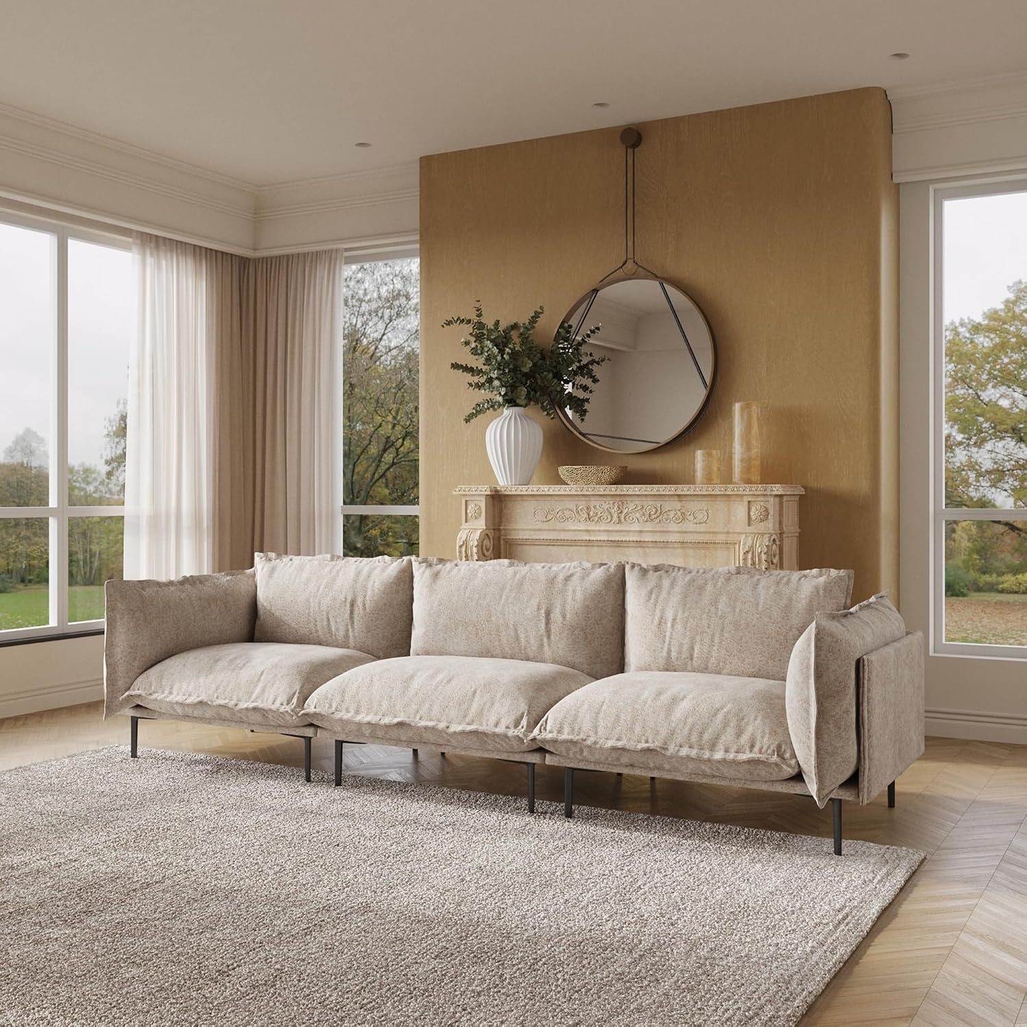 JACH 111" 3 Seater Cloud Sofa, Mid-Century Modern Sectional Couches with Thick Cushion, Modular Couch with High Sofa Legs, Sofa Furniture for Small Space Living Room Office Apartment, Light Brown
