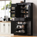 71" Tall Kitchen Pantry Cabinet with 3 Pull Out Cabinet Organizers, Farmhouse Embossed Texture Storage Cabine with 6 Door Shelves, 2 Drawers, Freestanding Cupboard for Kitchen, Dining Room (Black)