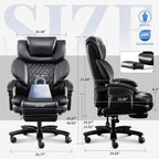 650LBS Massage Office Chair, PU Big and Tall Office Chairs with Vibration Kneading 4-Points, Oversized Ergonomic Reclining Executive Chair with Footrest, High Back Thick Cushion Gaming Chair,Black