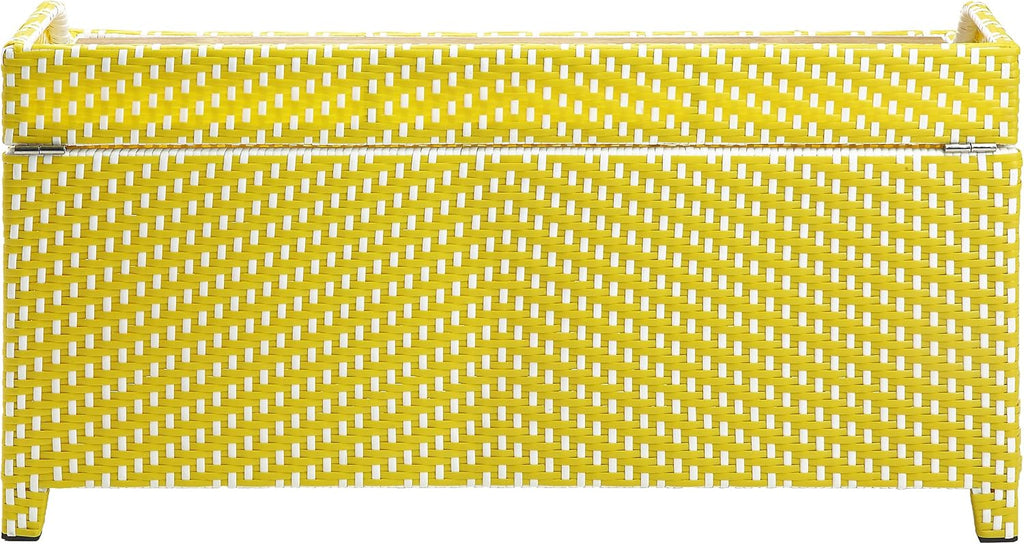 Greemotion Azur Beach Aluminum and All-Weather Wicker 41 in. Wide Storage Bench for Garden, Backyard, Patio, Pool Area, Porch, Yellow and White