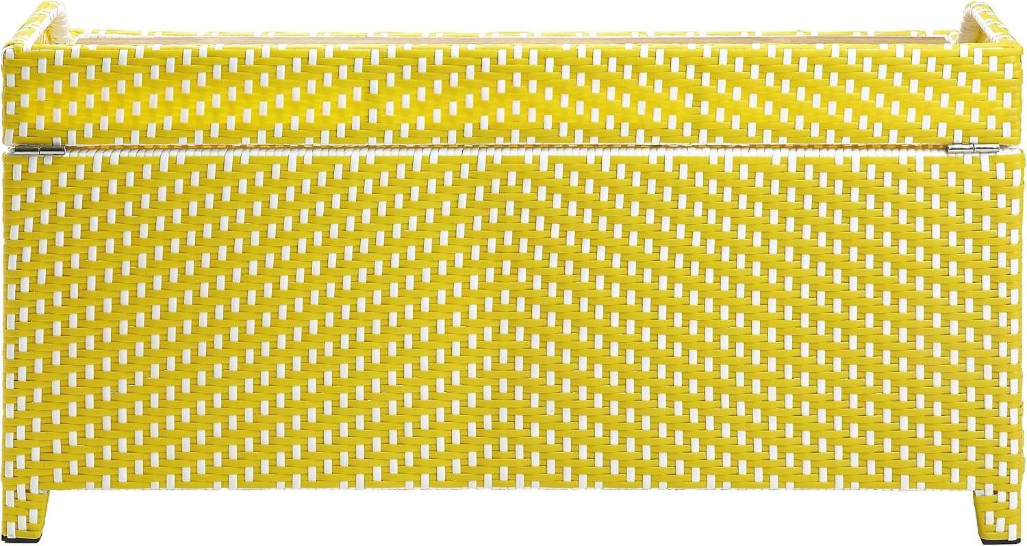 Greemotion Azur Beach Aluminum and All-Weather Wicker 41 in. Wide Storage Bench for Garden, Backyard, Patio, Pool Area, Porch, Yellow and White