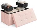 SONGMICS Home Ottoman with Storage, Removable Lid, Folding Storage Chest, Easy Assembly, for Entryway, Bedroom, Living Room, 15.2 x 30.2 x 15.2 Inches, Corduroy, Light Pink