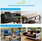 Custom Size Bench Cushion, Made-to-Measure Indoor/Outdoor Seat Cushion – Waterproof & Breathable, High-Density Foam, Removable Washable Cover for Window Seat, Patio, Entryway