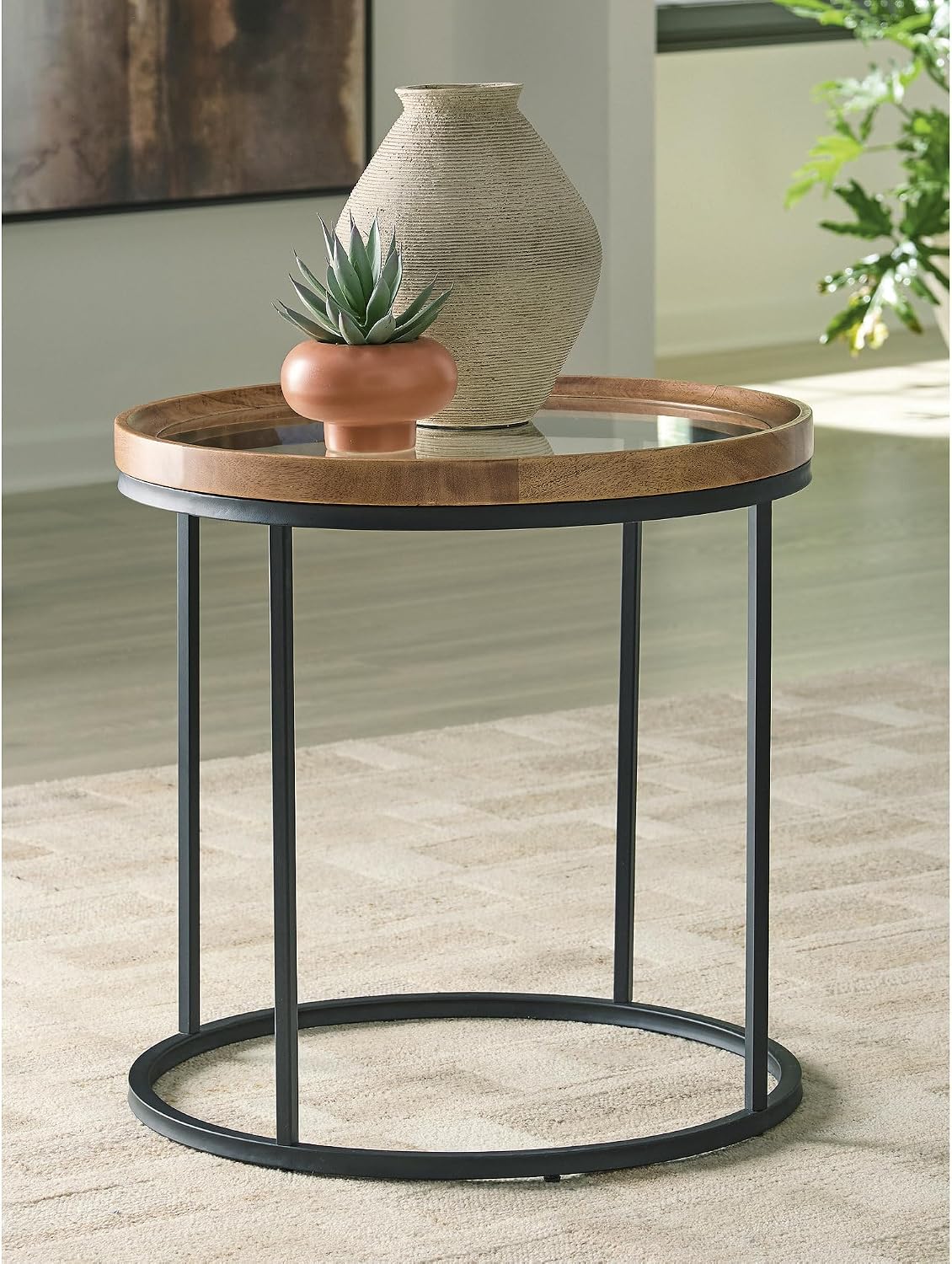 Signature Design by Ashley Noraluna Casual End Table, Light Brown & Black