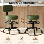 Drafting Chair with Back Support, Adjustable Foot Rest Rolling Stool, 360° Swivel Office Desk Chair with Wheels, Thick Seat Cushion for Home Bar Salon Tattoo Shop (1, Green)