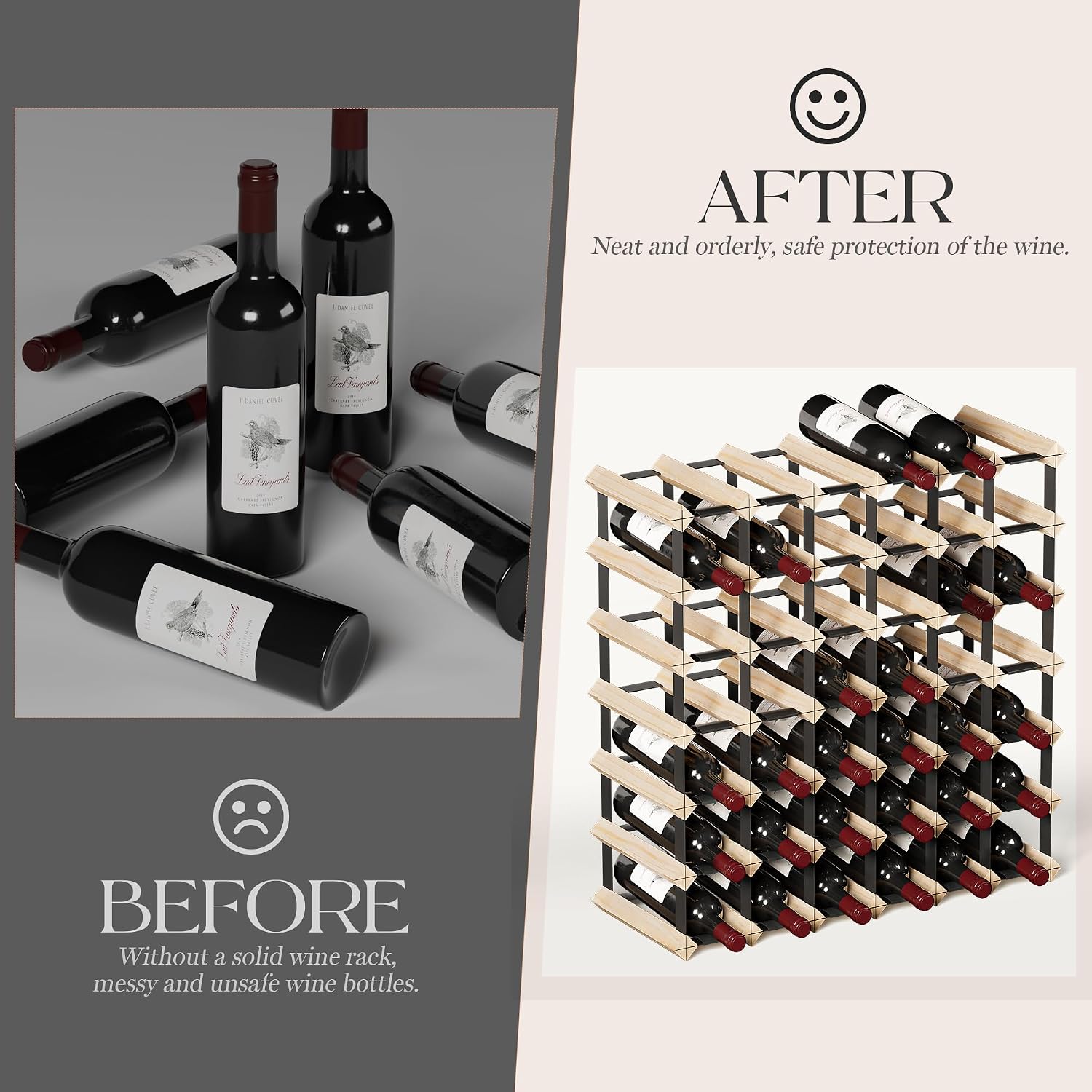 Urban Deco Wooden Wine Rack Countertop- Stylish Wine Racks for Cabinets, Perfect for Organizing and Displaying Your Wine Collection, Sturdy & Space-Saving Wine Storage Solution(42 Bottles)
