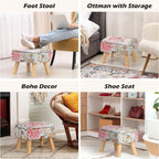 ETELI Small Foot Stool Ottoman with Storage Versatile Square Storage Ottoman Boho Foot Rest with Sturdy Wood Legs Floral Footstools and Ottomans for Living Room Bedroom and Enterway