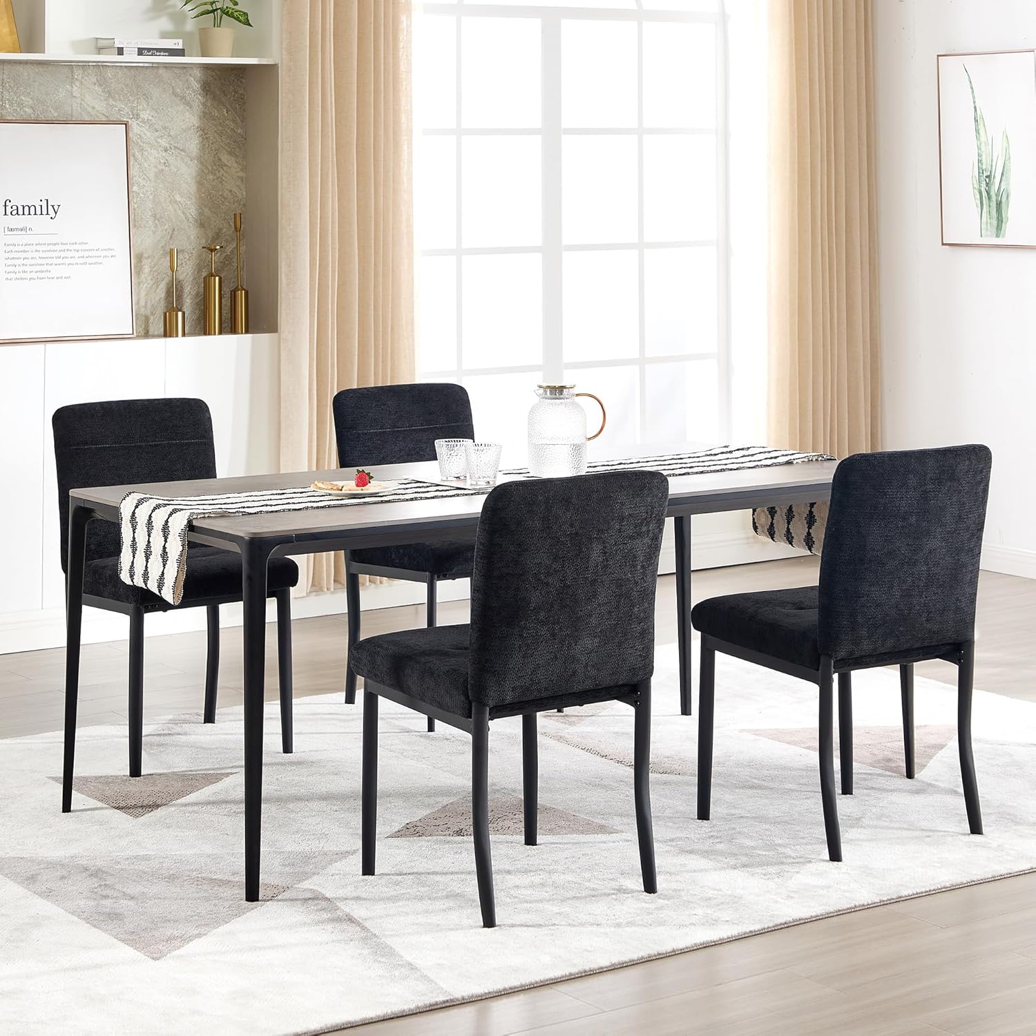 Dining Chairs Set of 4, Modern Upholstered Fabric Parsons Dining Room Chairs, Armless Kitchen Chairs with Metal Legs and Padded Seat for Living Room, Bedroom, Kitchen