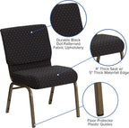EMMA + OLIVER 21" W Stack Church Chair, Black Dot Patterned Fabric/Gold Vein