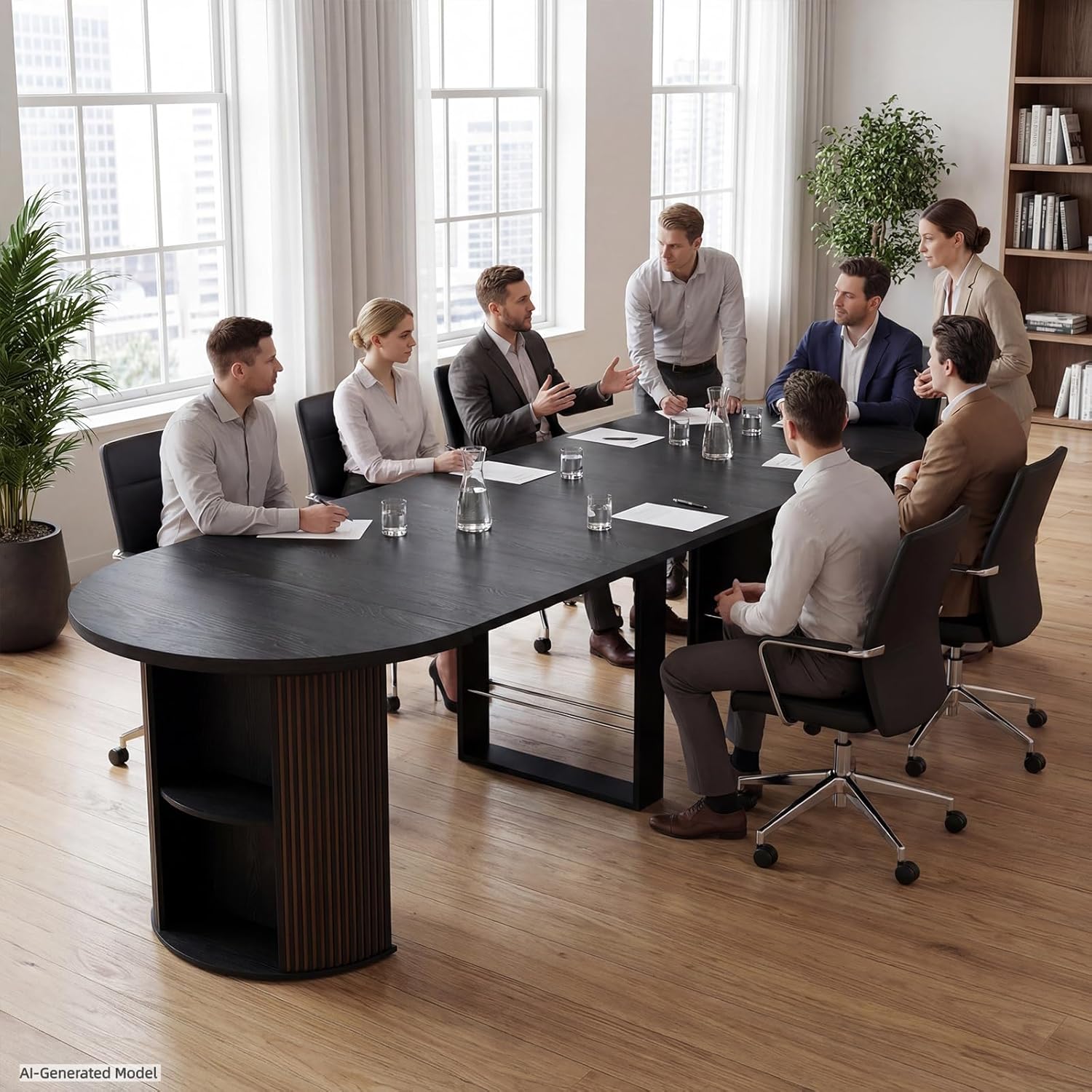Modern Extendable Round Dining Table, 38.6" to 110.2" Expandable Fluted Table for 2-12 People with Storage, Space Saving Table for Party, Meeting, Celebration (Black)