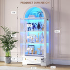 Dystler Lighted Display Cabinet with Glass Doors, 72" Tall Curio Cabinet - 4 Tier Display Case with Human Sensor Lights, Bookcase for Collectibles Toys Books, White
