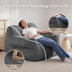 HUGHEAVEN Big Bean Bag Chair for Adults, Giant Oversized Bean Bag Couch, Comfy Reading Chair with Armrests, Soft Cozy Chair for Bedroom, Lounge Sofa for Gaming, Napping & Relaxing, Grey