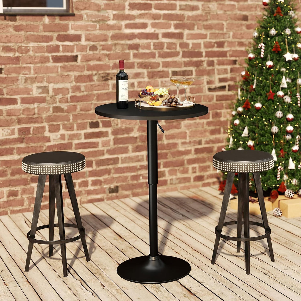 NOBPEINT Round Pub Table, Height Adjustable Bar Table, 360 Swivel Top, Cocktail Table with Black Metal Base for Bar, Bistro, Café, Full Black