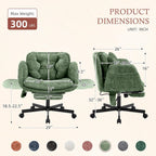 Criss Cross Office Chair with Foot Rest, 5 Gears Adjustable Armrests, Cross Legged Desk Chair with Flip Lumbar Pillow, Built-in Airbag, Wide Seat Chairs for Home Office Makeup Meditation, Light Green