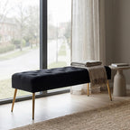 DUHOME Button-Tufted Ottoman Bench, Upholstered Bedroom Benches Velvet Footrest Stool Accent Bench for Entryway Dining Room Living Room Bedroom End of Bed, Black