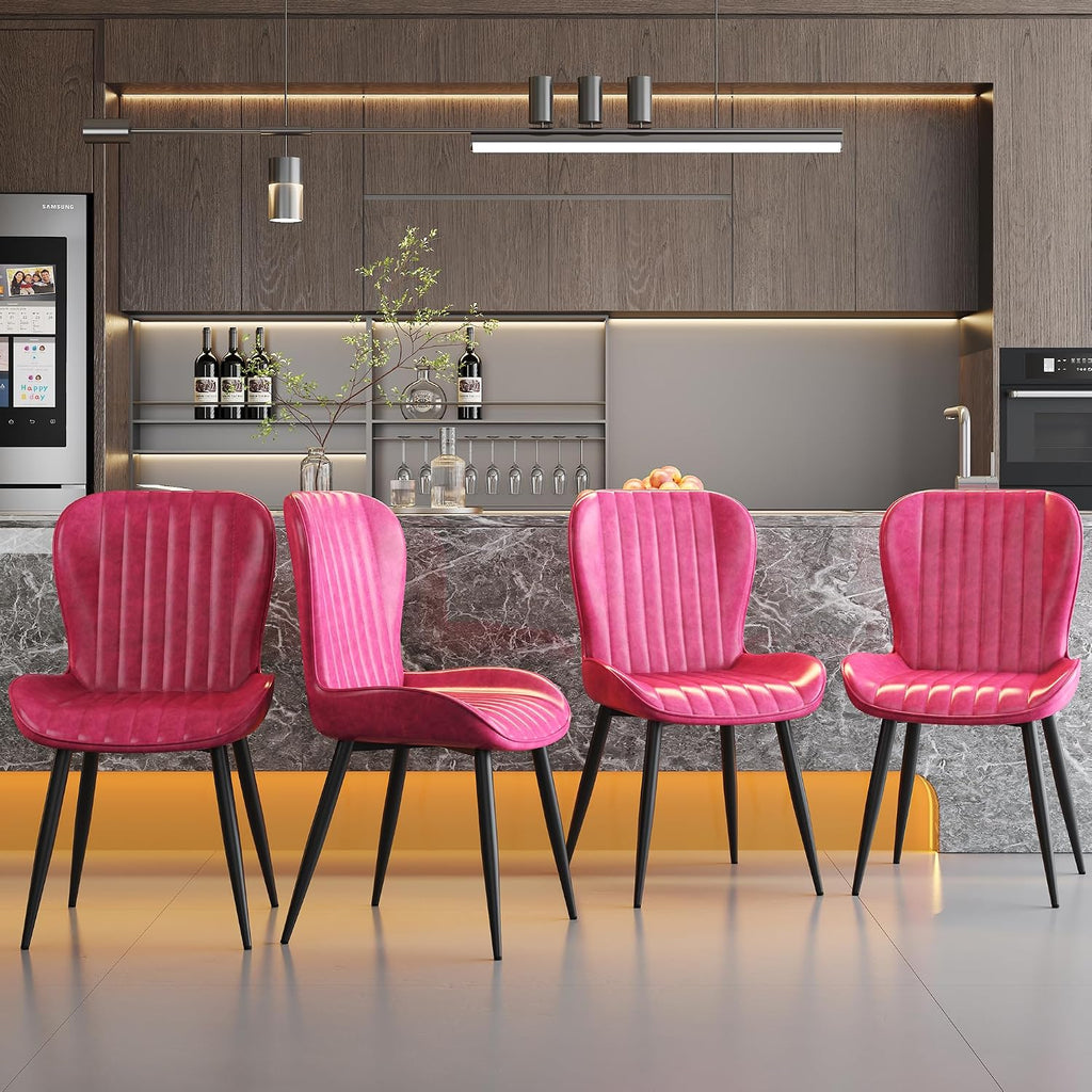 Dining Chairs Set of 2,Pink Leather Dining Chair Upholstered,Kitchen Chair,Modern Dining Room Chairs with Black Metal Legs Frame for Restaurant,Dining Room,Cafe