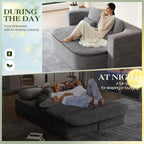 Antetek Convertible Sleeper Sofa, Modern Folding Futon Corduroy Floor Foam Compression Loveseat Sofa Bed Couch, Foldable Full Size Guest Bed with 4 Pillows for Living Room Bedroom Apartment, Grey