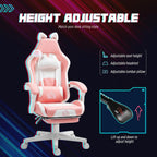 HOMCOM Racing Gaming Chair with Cat Ears, Reclining Faux Leather Computer Chair with Footrest, Lumbar Support and Headrest, Height Adjustable Gamer Chair with Swivel Seat and Wheels, Pink