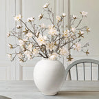 Starttag Large White Ceramic Vase, 9.8 inch Rustic Farmhouse Flowers Vase for Home Decor, Sandstone Texture Round Pottery Tall Vase Indoor for Table Living Room Decor