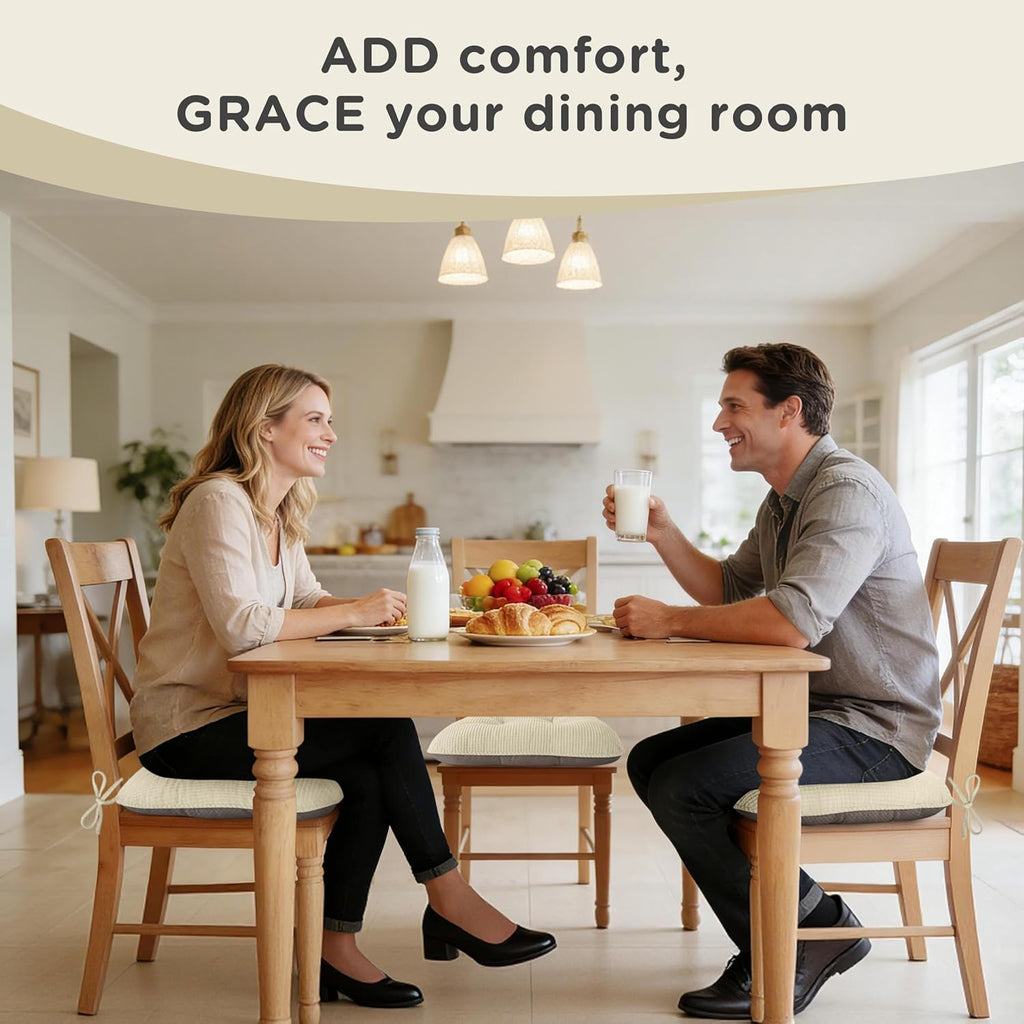 AddGrace Chair Cushions for Dining Chairs Set of 2 Non-Slip Kitchen Seat Cushions with Ties Tufted Thick Seat Pads for Indoor Kitchen Dining Furniture 17"x16"x3" Beige