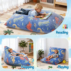 BRINJOY Kids Bean Bag Chair Bed, 3 in 1 Memory Foam Filled Bean Bag Sofa with Removable Cover for Playroom Daycare Bedroom, Toddlers Lazy Floor Mattress Lounger for Boys Girls, Glowing Dinosaur