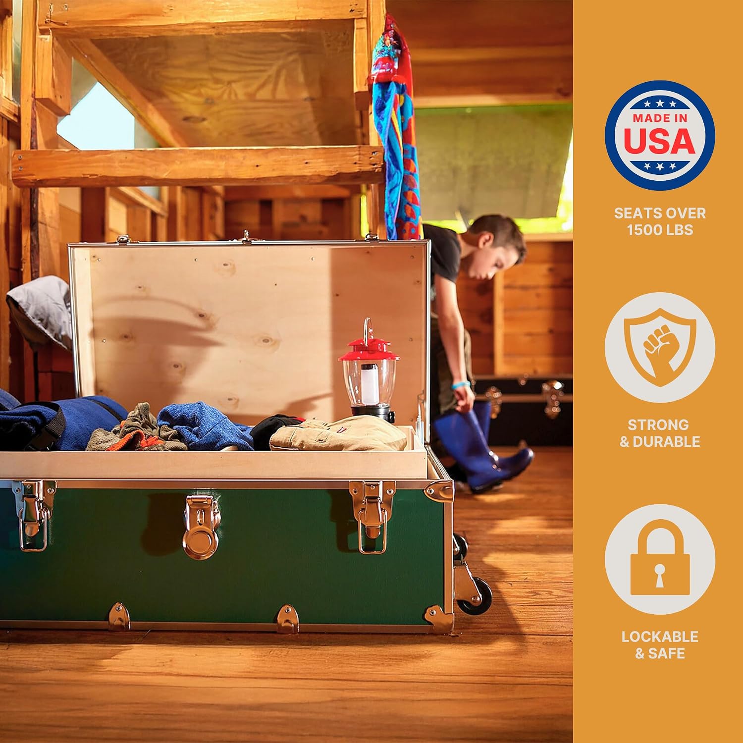 Rhino Trunk & Case Large Armor Camp Trunk with Removeable Wheels - Secure Dorm Storage Chest, Ideal Summer Camper Footlocker, Strong College Trunks - Seats 1000+ Pounds - 32"x18"x14" (Slate)