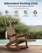 YEFU Adirondack Chairs with Retractable Ottoman: Oversize Adirondack Rocking Chairs - 5-Level Adjustable High Back - Outdoor Rocker with Cup Holder for Porch/Gardens/Lawn/Patio/Backyard/Teak