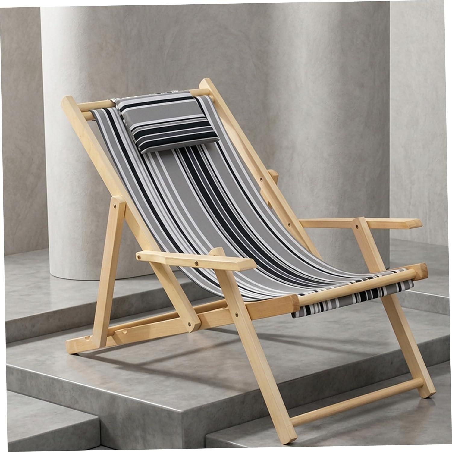 Sling Chair Replacement Fabric, Sling Chair Canvas Replacement with Pillow, Patio Kit, Black & Gray Striped Cotton Canvas for Beach Chairs..