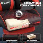Bigzzia Gaming Chair with Footrest, Ergonomic Computer Chair with Breathable Cushion, Adjustable Headrest, Lumbar Support, 90°-135° Recline Gaming Chairs for Adults, Black Red