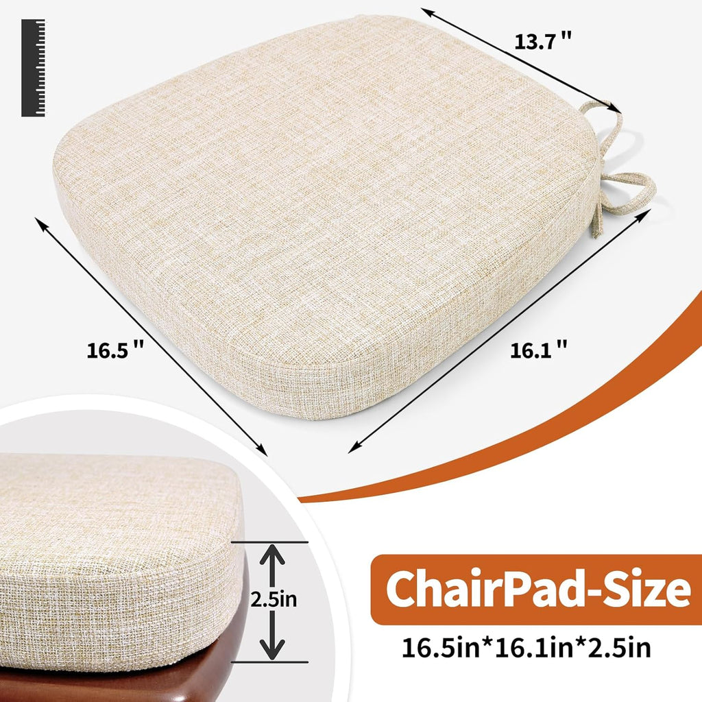SINOSSO Thickened 2.5" Dining Chair Cushion, Soft Blended High Density Support Foam Kitchen Seat Cushion with Ties, U-Shaped Non-Slip Indoor Chair Pad, 16.5" x 16", 1 PCS, Beige