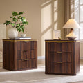 T4TREAM Fluted 3 Drawers Nightstand Set of 2, 24" Large Mid Century Modern End Table, Bedside Table for Bedroom, Living Room, Dark Walnut