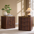 T4TREAM Fluted 3 Drawers Nightstand Set of 2, 24" Large Mid Century Modern End Table, Bedside Table for Bedroom, Living Room, Dark Walnut