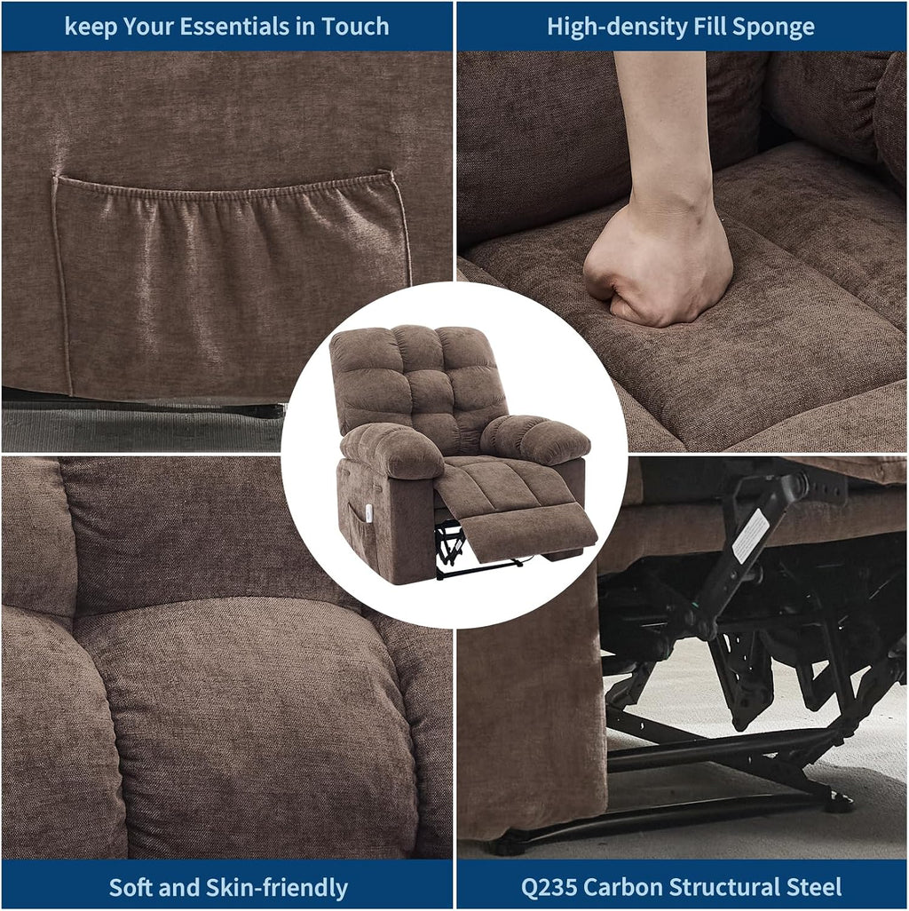 Rocking Recliner Chair with Massage & Heat, Overstuffed Fabric Upholstery, Remote Control, Side Pockets, for Living Room, Bedroom, Nursery, Home Theater, Coffee