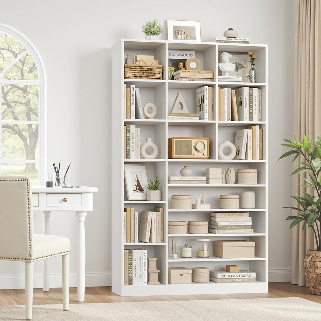 Keyluv 74" Tall Shoe Cabinet with Adjustable Shelves, 6-Tier Shoe Storage Organizer with 12 Cubes for up to 27 Pairs, Free-Standing Shoe Rack for Closet, Hallway, Entryway & Living Room, White