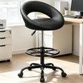 Ergonomic Drafting Chair for Standing Desk – Height Adjustable Tall Rolling Stool with Foot Rest, Back Support & PU Leather, 360° Swivel Wheels for Home Office Kitchen Counter Salon, Black
