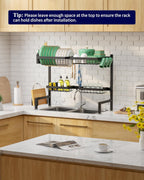 Kitsure Over The Sink Dish Drying Rack - 26.8" to 33.9"x21.5", Adjustable Sink Drying Rack for Kitchen Sink with Large Capacity, 2-Tier Dish Rack Over Sink with Multifunctional Baskets, Black