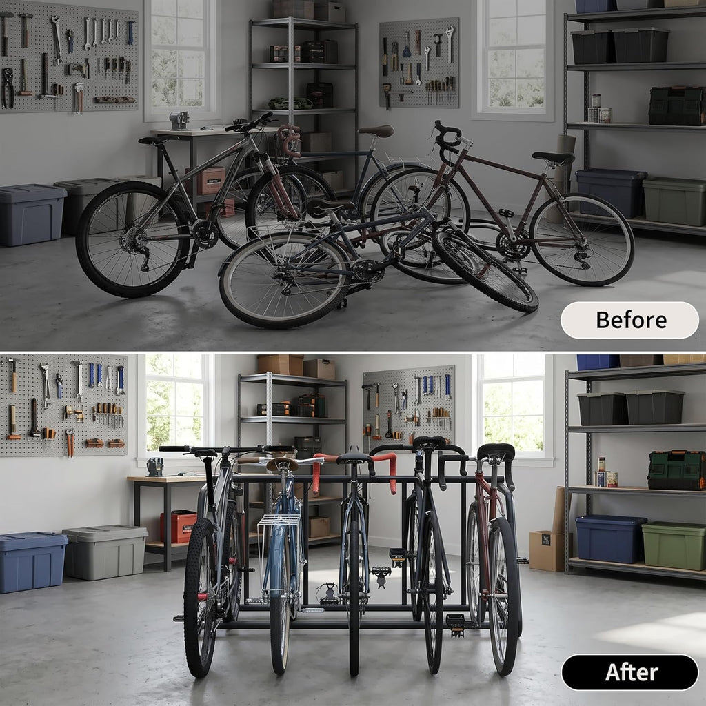 5-Bike Rack Stand, Single Sided Freestanding Metal Bicycle Storage Holder, Heavy-Duty Grid Bike Parking Organizer, Rustproof Steel Bike Stand for Garage Outdoor Home School