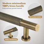 5Pack Antique Solid Brass Cabinet Handle, 6-1/4 inch(160mm) knurled Dresser Drawer pulls, Vanity Bathroom Cupboard Wardrobe Household Door Hardware