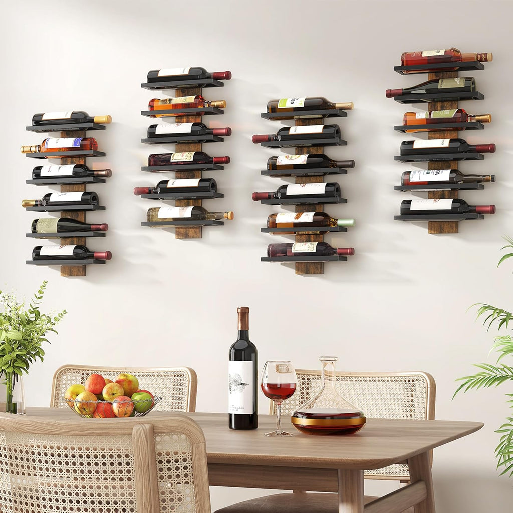 Hoctieon 2-Set 6 Tier Wall Mount Wine Rack, Wall Mounted Wine Bottle Racks for Display and Storage, Hanging Bottle Holder, for Living Room, Dining Room, Bar, Wine Cellar, Rustic Brown